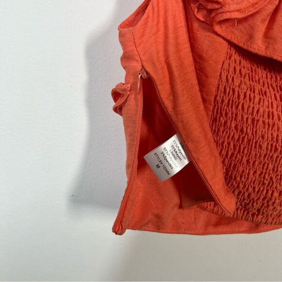 DO+BE Women's Size Medium NWT Orange Ruffle Smocked Cropped Off Shoulder Top - Picture 5 of 10